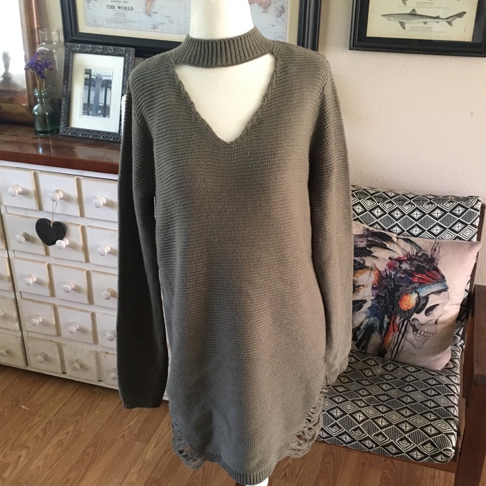 Distressed sweater dress oversized sweater